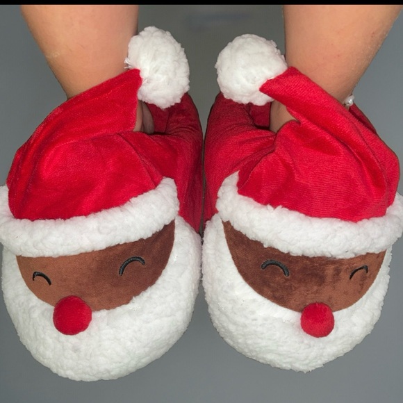 New black santa Christmas slippers one size fits all kids ages 10-17 fluffy - Picture 5 of 5